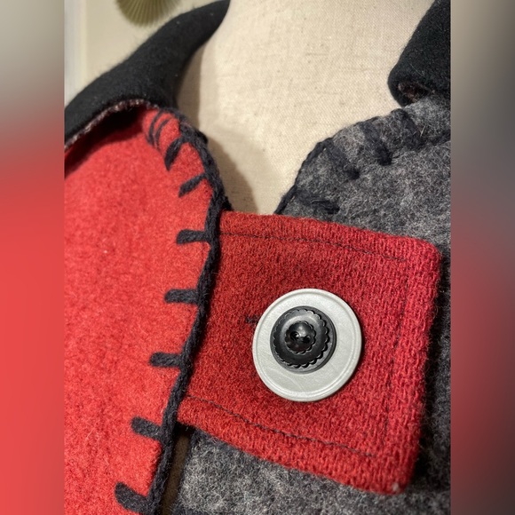 BaabaaZuzu Wool Red Black Patchwork Jacket - Size Medium - Picture 2 of 7